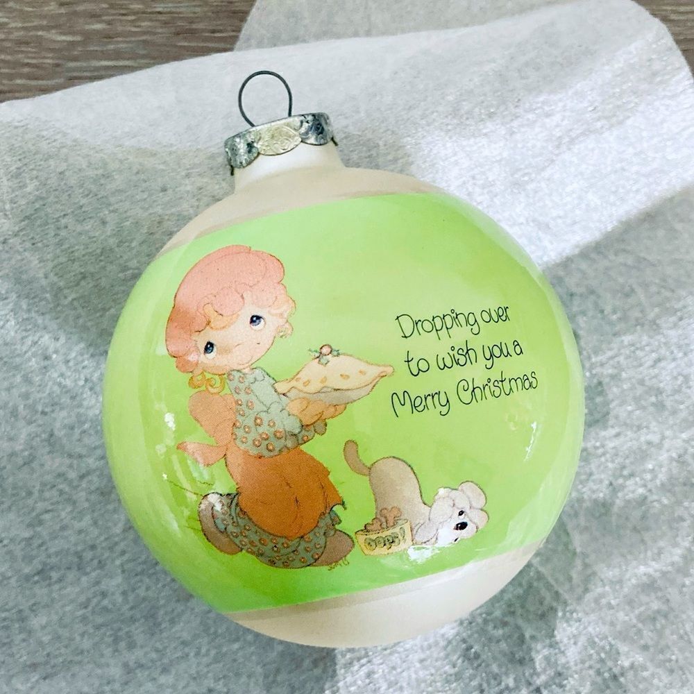 Precious Moments Girl & Dog Vintage Christmas Ball Ornament